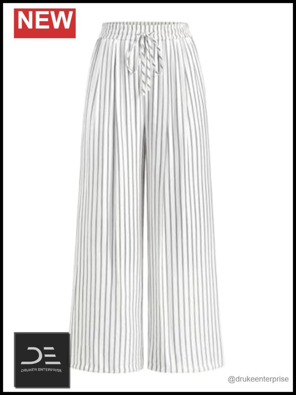 Lightweight Striped Wide Leg Palazzo Pants with Pockets High Waist Drawstring